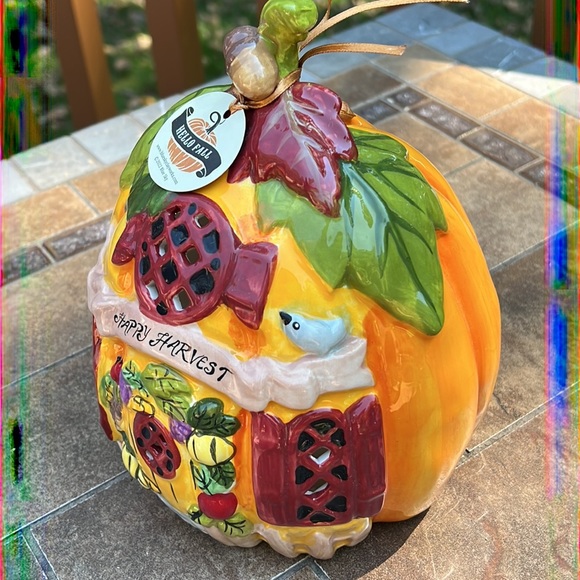 New Blue Sky Clayworks Ceramic HAPPY HARVEST Tea Light Decor Accent - Picture 2 of 6